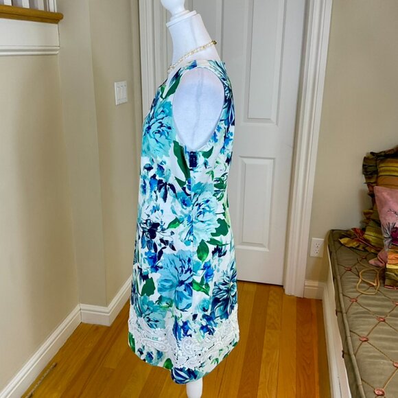 Eliza J Dress Floral Blue Green Cotton (12) - Picture 3 of 7